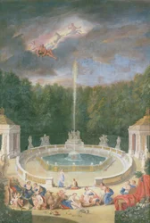 I Boschetti di Versailles. Veduta del Boschetto delle Cupole con ninfe che decorano il carro di Apollo con fiori